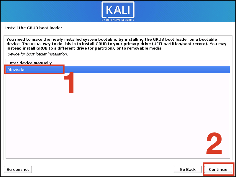 Lựa chọn ổ cứng để cài đặt GRUB bootloader