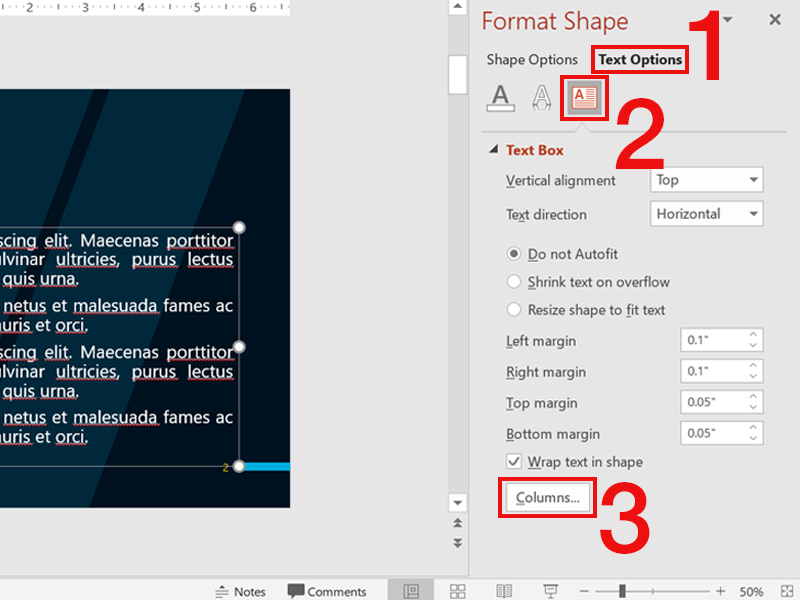 Chọn Textbox Command và chọn Columns