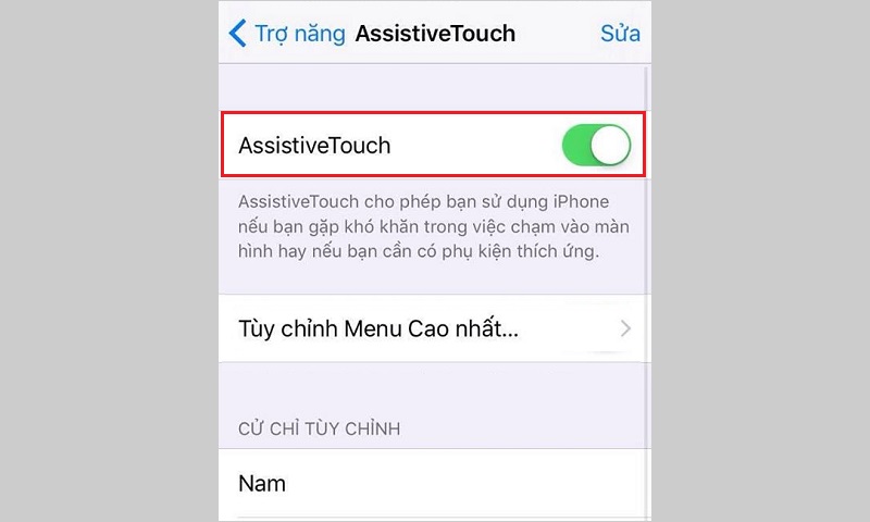 Chuyển chế độ của Assistive về Off