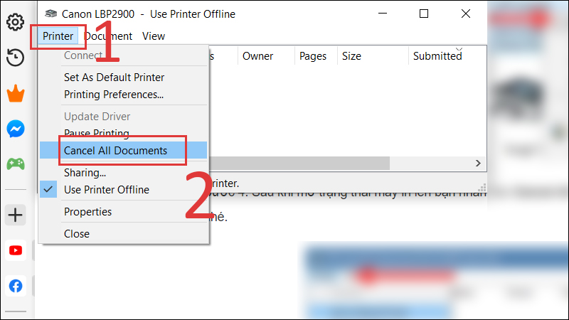  Nhấn vào Cancel All Documents để xóa toàn bộ lệnh in 
