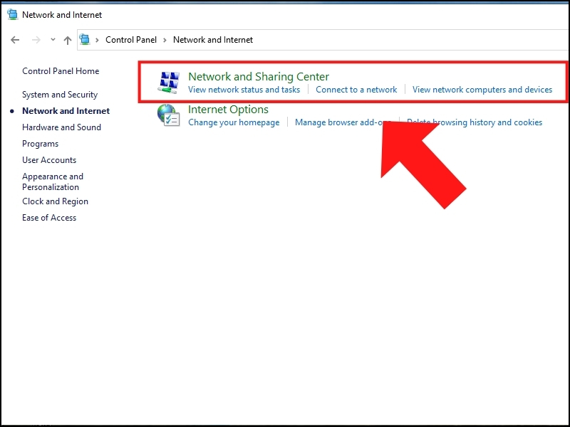 Vào Network and Sharing Center