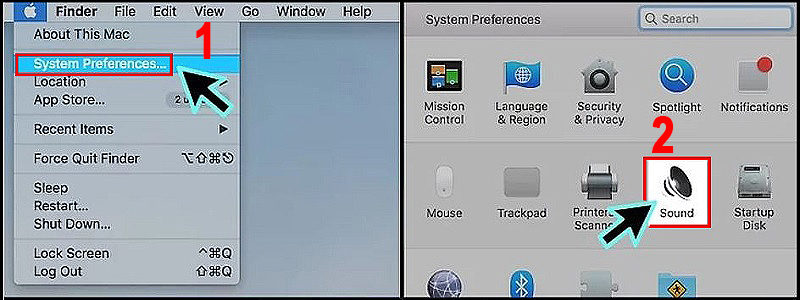 Vào mục System Preferences và chọn Sound để cài đặt đầu ra âm thanh cho MacBook