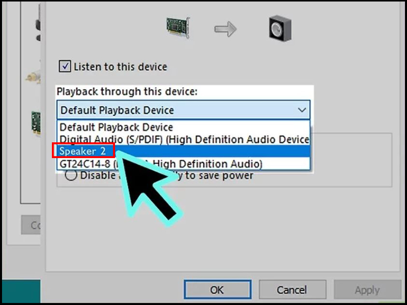 Chọn Speaker 2 từ bảng chọn