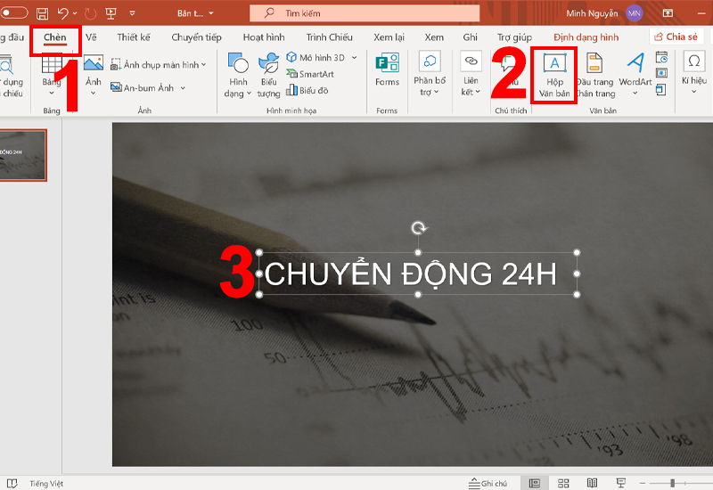 Chọn Hộp Văn bản, k&eacute;o thả v&agrave; th&ecirc;m nội dung