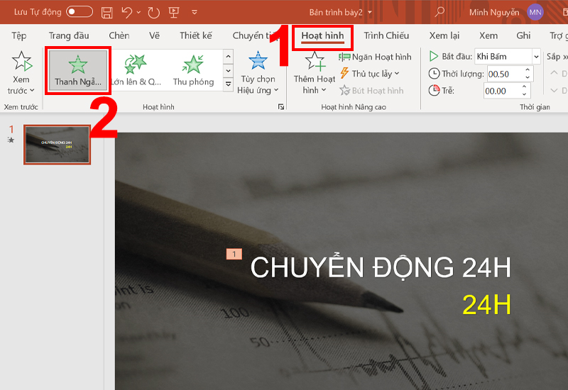 Th&ecirc;m hiệu ứng xuất hiện cho chữ gốc