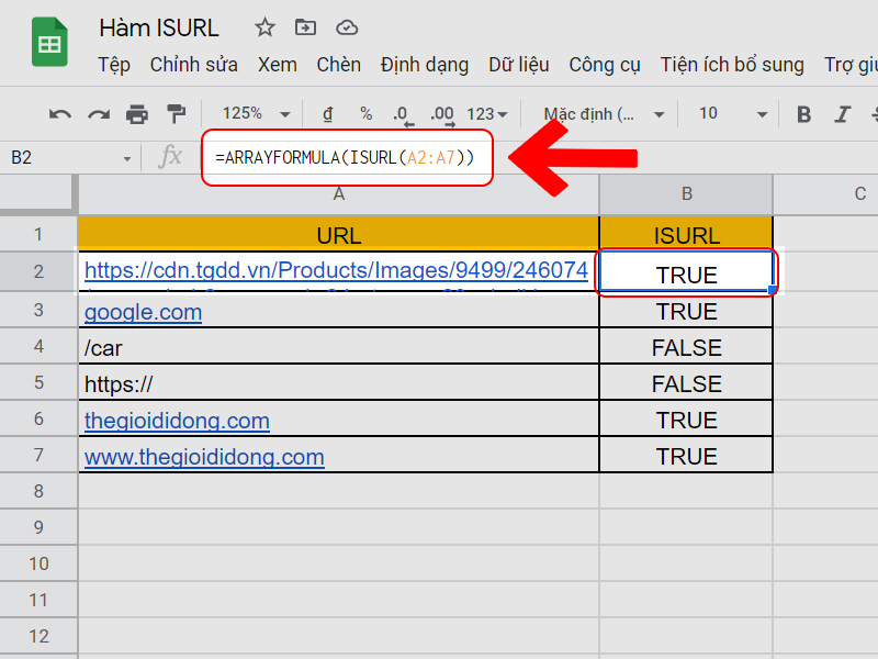 Kết hợp c&ocirc;ng thức mảng ArrayFormula