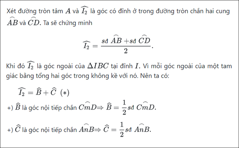 Chứng minh định lý góc có đỉnh bên trong đường tròn (1)