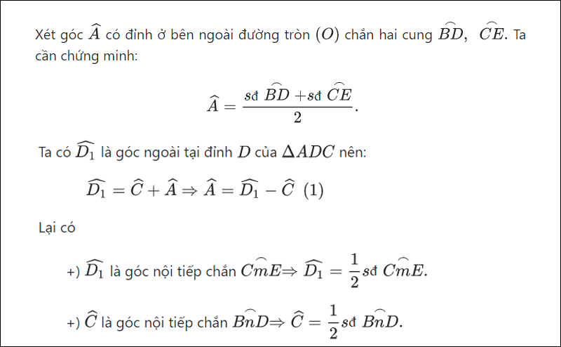 Chứng minh định lý góc có đỉnh bên ngoài đường tròn (1)