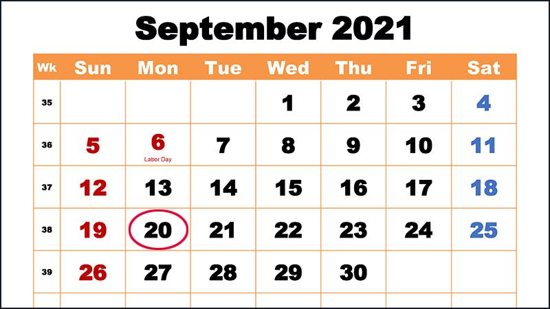 Ngày 20/9/2021 sẽ rơi vào thứ Hai