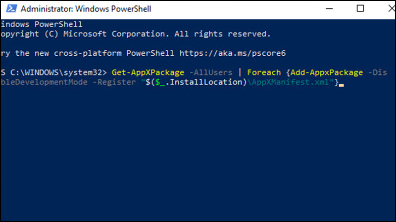 Nhập lệnh vào Windows PowerShell 