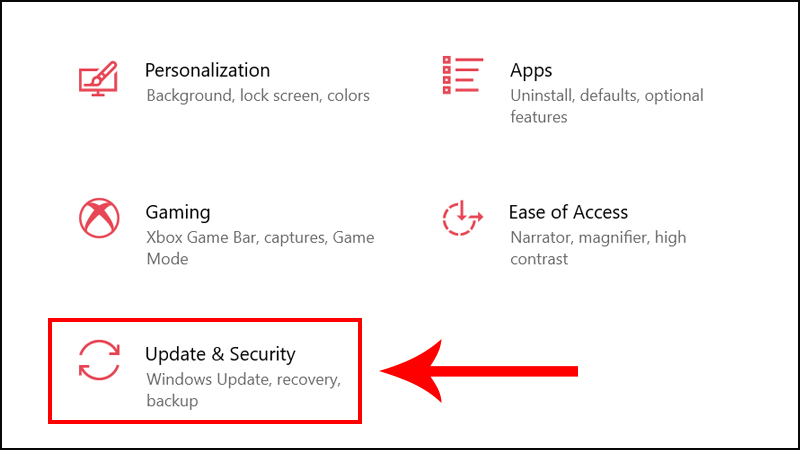 Chọn mục Update & Security.