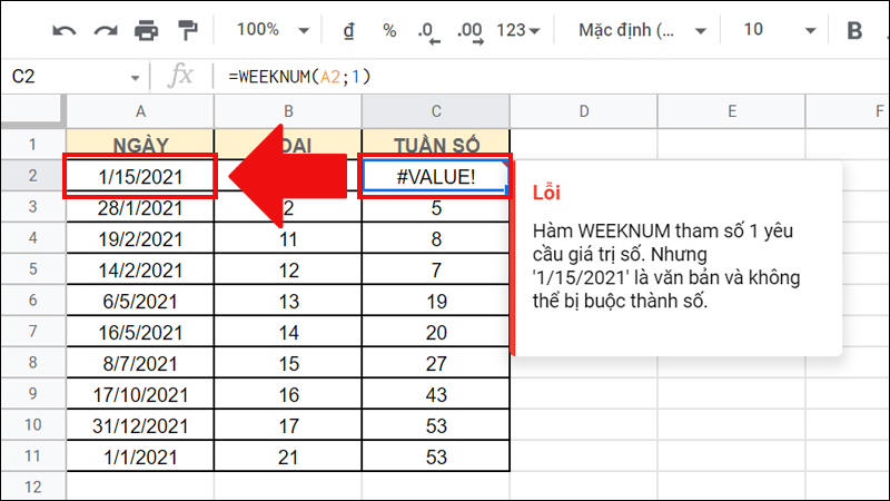 Lỗi #VALUE!