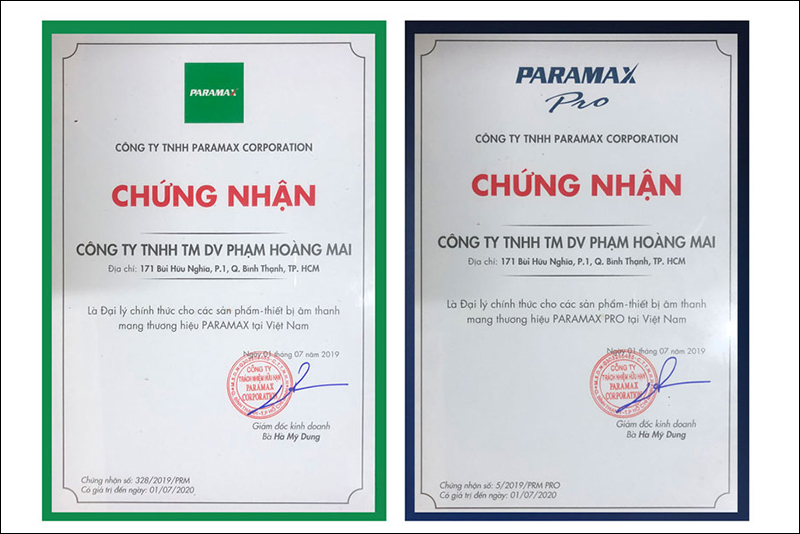 Giấy chứng nhận đại lý chính thức của Paramax