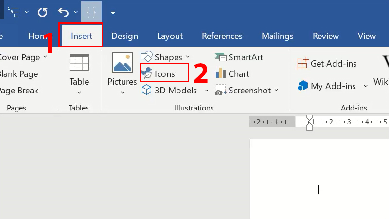 Vào Insert và chọn Icons