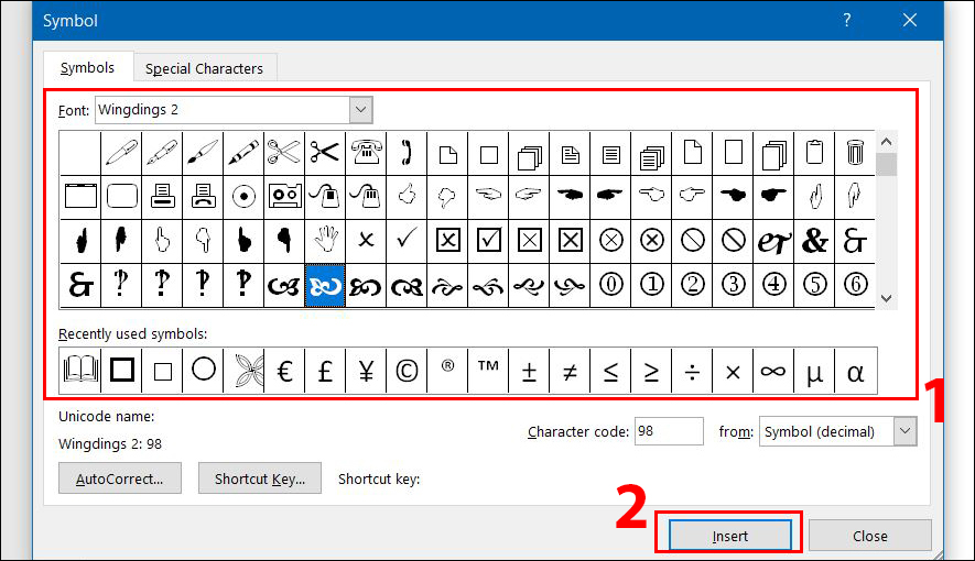 Word có hỗ trợ chèn rất nhiều biểu tượng