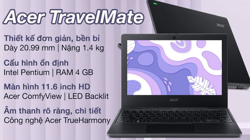 Laptop Acer TravelMate B3 có vẻ ngoài đơn giản nhưng hiện đại