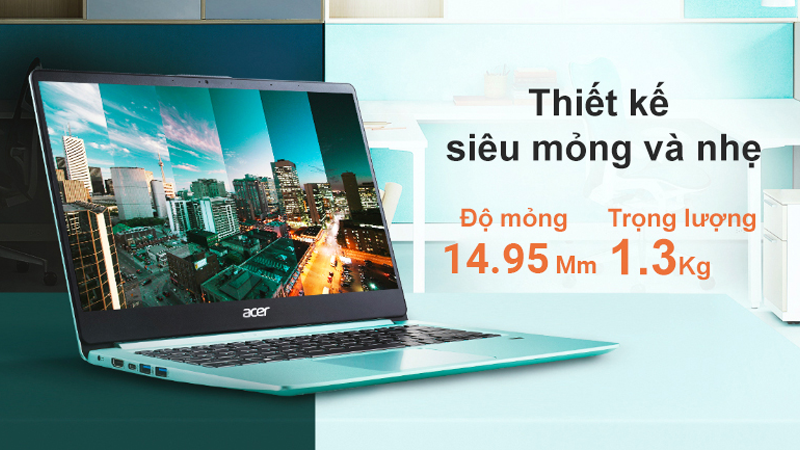 Laptop Acer Swift 1 SF114 32 P2SG có thiết kế mỏng nhẹ 