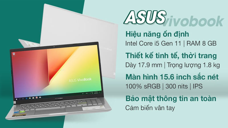 Laptop ASUS VivoBook A515EP i5 với thiết kế thanh lịch 