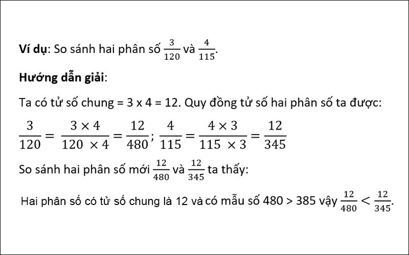 Ví dụ về việc quy đồng tử số