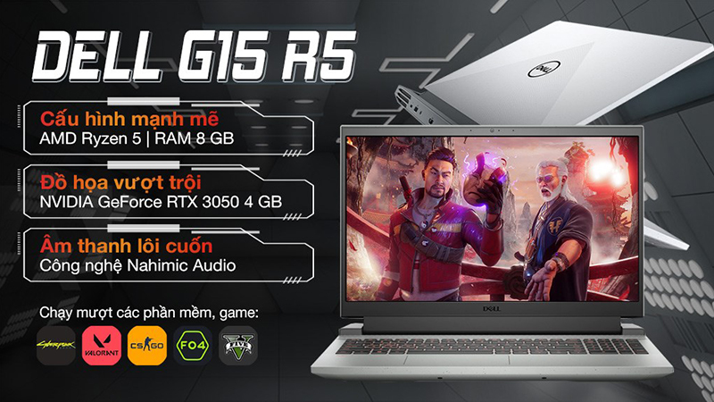 Dell Gaming G15 5515 sở hữu bộ vỏ màu xám rất tinh tế, thời thượng