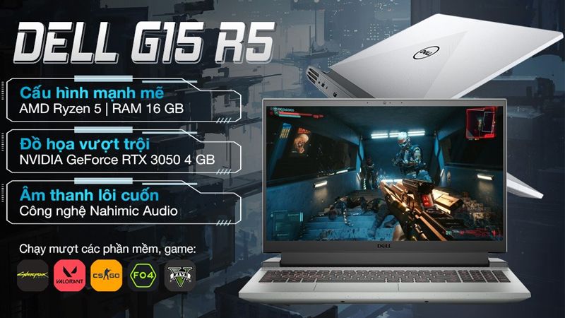 Laptop gaming Dell Gaming G15 5515 R5 5600H có thiết kế tinh tế