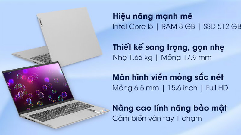 Thiết kế thanh lịch của laptop Lenovo IdeaPad Slim 5 15ITL05 i5