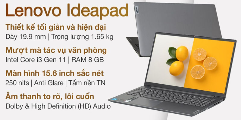 Lenovo Ideapad 3 15ITL6 i3 1115G4 trang bị bàn phím Fullsize tiện lợi cho việc soạn thảo văn bản, các tác vụ kế toán 