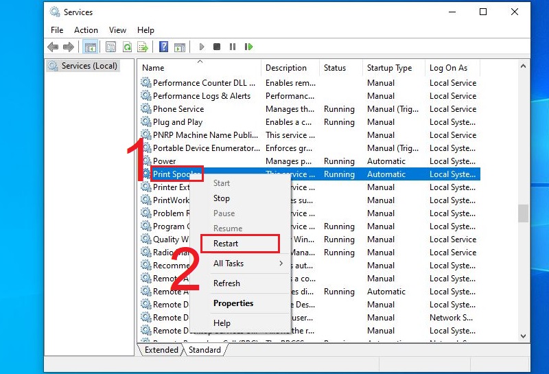 Restart lại lệnh in