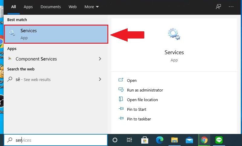T&igrave;m v&agrave; mở Service từ Start