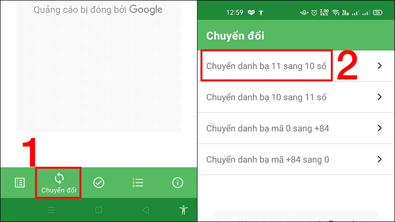 Chọn mục Chuyển danh bạn 11 sang 10 số