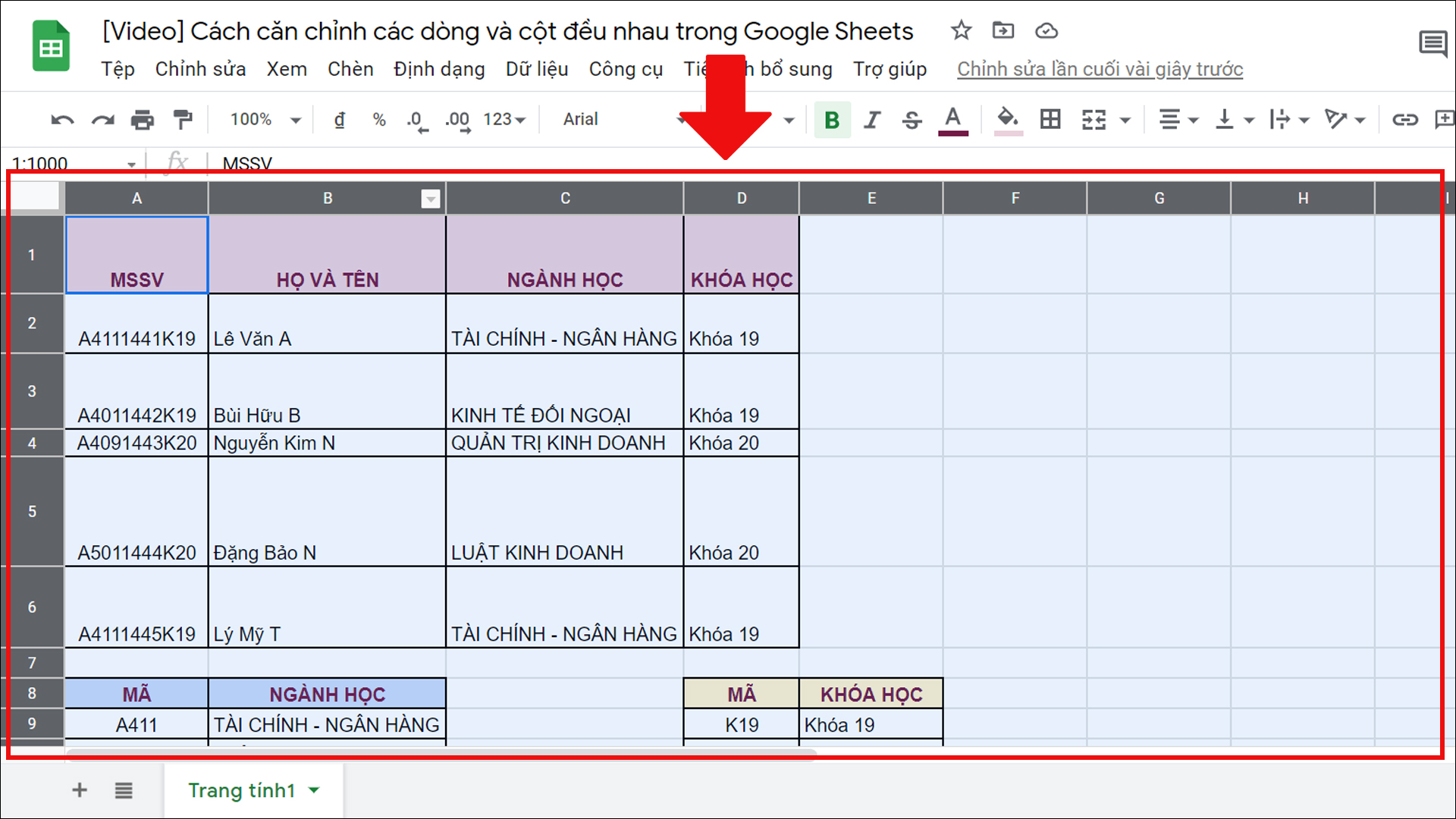 Có nhiều cách để căn chỉnh dòng và cột trong Google Sheets nhưng bạn không biết phải làm như thế nào? Đừng lo lắng, hình ảnh liên quan sẽ giúp bạn tìm hiểu các bước căn chỉnh dòng và cột trong Google Sheets một cách dễ dàng và nhanh chóng. Dừng chờ đợi, hãy xem ngay hình ảnh và trang bị kiến thức cho bản thân!