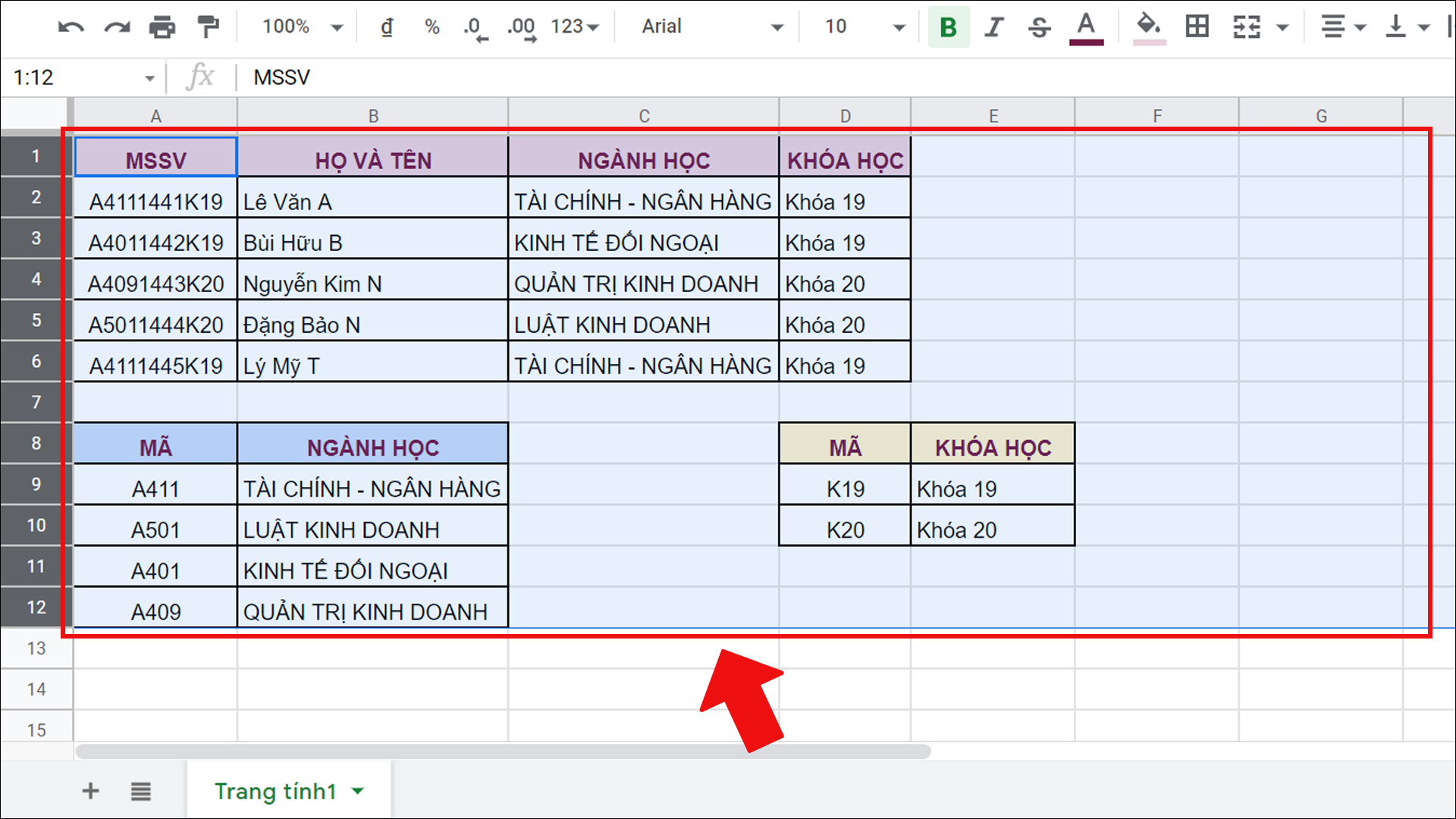 Chọn c&aacute;c h&agrave;ng m&agrave; bạn muốn điều chỉnh