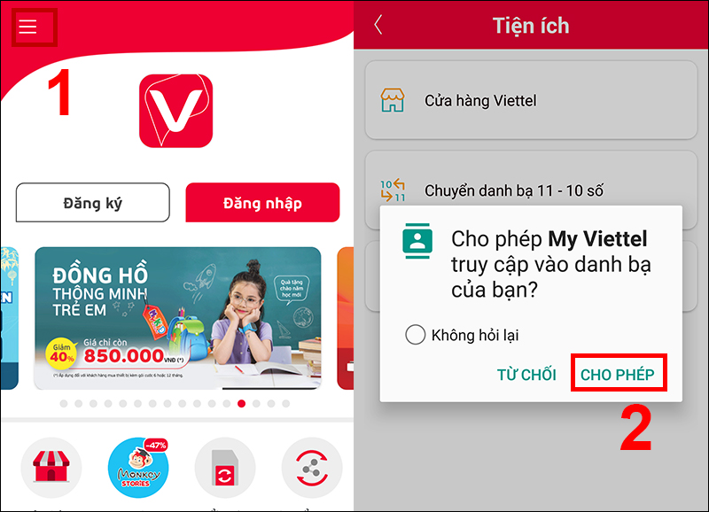 Cho phép My Viettel truy cập và thiết bị