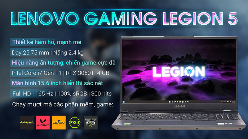 Lenovo Gaming Legion 5 sở hữu thiết kế hầm hố, mạnh mẽ