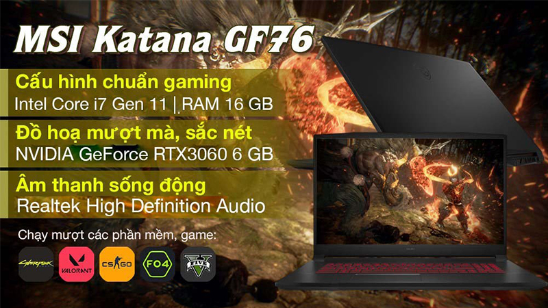 MSI Katana GF67 có cấu hình chuẩn gaming