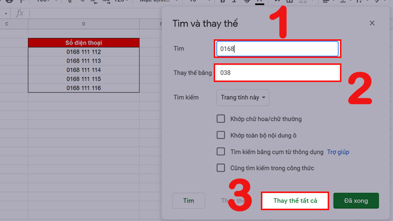 Thay đổi đầu số bằng Tìm và thay thế