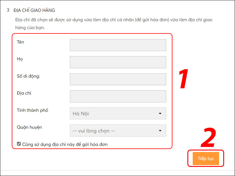 Cung cấp địa chỉ giao hàng
