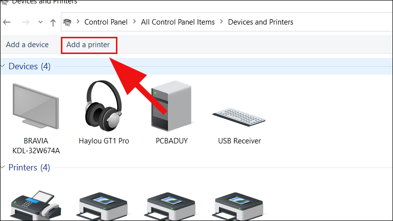 Bên thanh bên trái, bạn chọn “Add a Printer” để tạo máy in mới