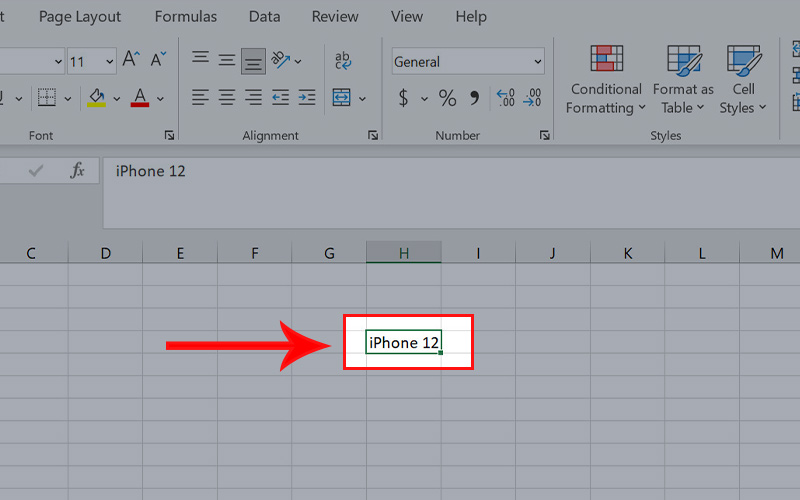 Nhập chữ vào ô Excel