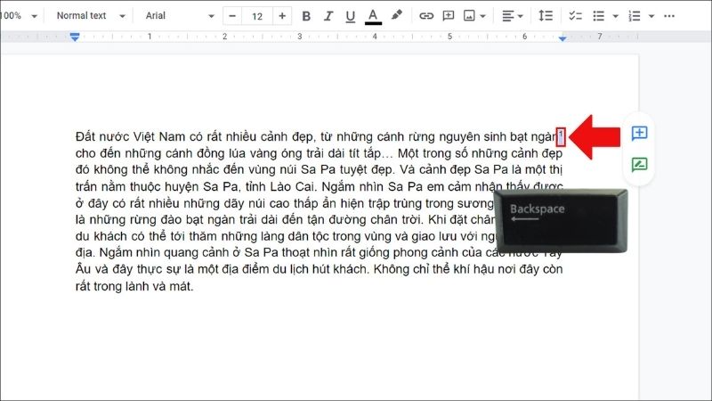 B&ocirc;i đen số tr&ecirc;n đầu của từ được ch&uacute; th&iacute;ch v&agrave; nhấn ph&iacute;m backspace để x&oacute;a