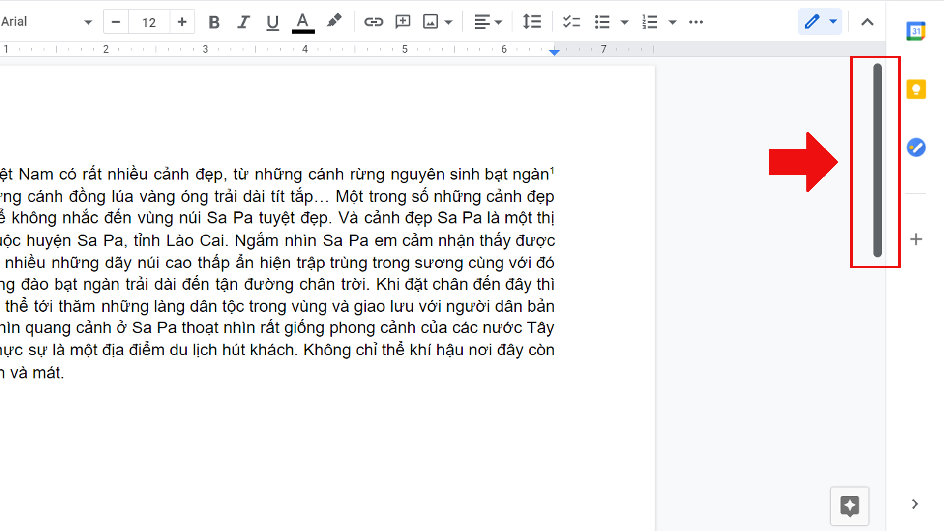 K&eacute;o thanh cuộn xuống vị tr&iacute; cuối văn bản