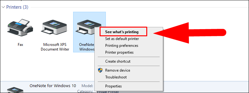 Chọn See what’s printing của máy in đang dùng ở mục Printers