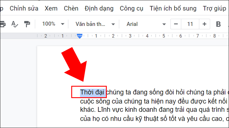 Bôi đen cụm từ hoặc văn bản cần gạch chân