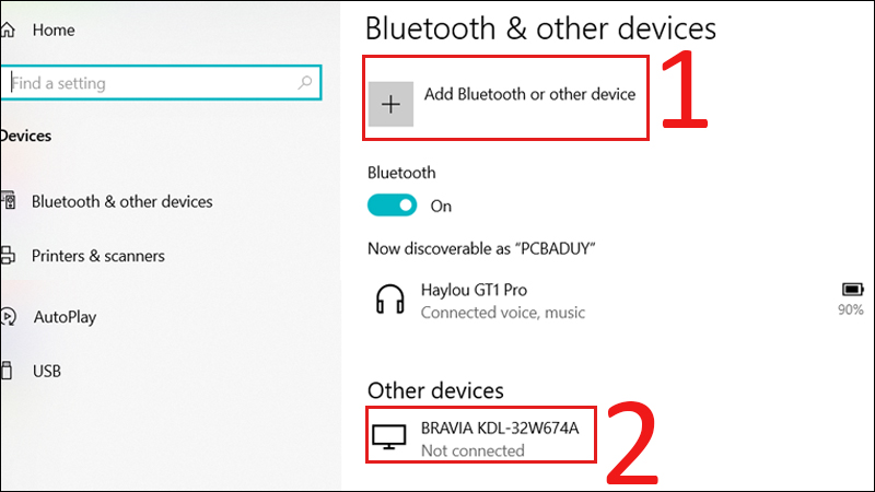 Chọn Add Bluetooth or other device, chọn tivi để kết nối