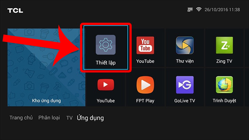 Truy cập thiết lập trên màn hình tivi