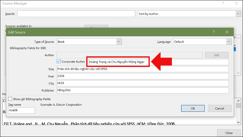 Tích chọn Corporate Author đối với nguồn tham khảo đồng tác giả