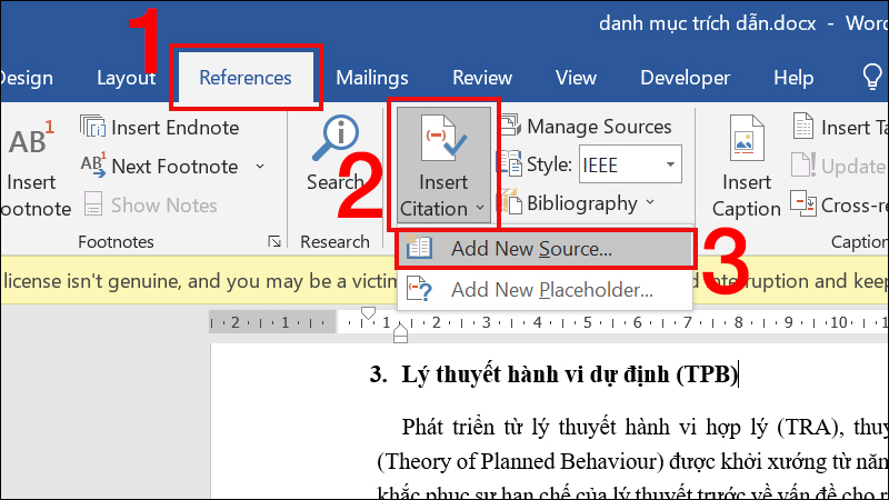 Nhấn Insert Citation và chọn Add New Source 