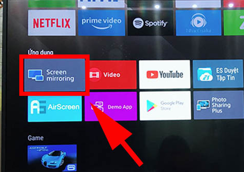 Chọn Screen mirroring trên tivi