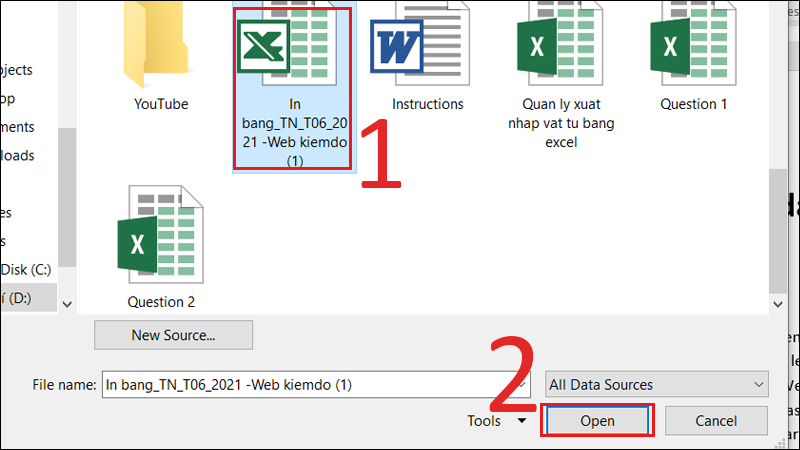  Dẫn đến file nguồn, chọn file nguồn, nhấn Open