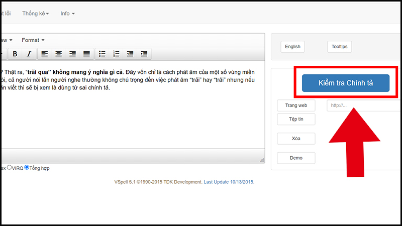 Chọn Kiểm tra Chính tả để trang web tự động dò tìm các lỗi chính tả